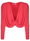Alice And Olivia Elda Twisted Drape Cropped Top In Red