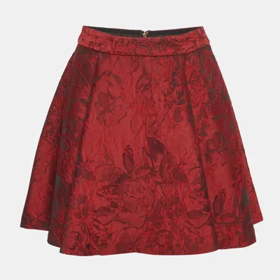 Alice And Olivia Alice + Olivia Red Floral Jacquard Flared Mini Skirt