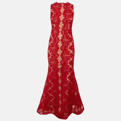 Alice And Olivia Alice + Olivia Red Floral Lace Sleeveless Gown