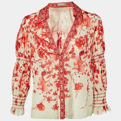 Alice And Olivia Alice + Olivia Red Printed Cotton & Silk Button Front Blouse