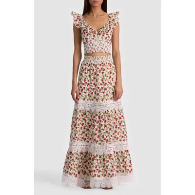 Alice And Olivia Reise Lace-trimmed Floral-print Broderie Anglaise Cotton Maxi Skirt In Multi
