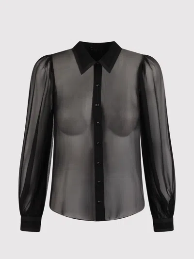 Alice And Olivia Roanne Button-down Silk Shirt In Black