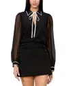 Alice And Olivia Roanne Tie Front Silk Blouse In Black