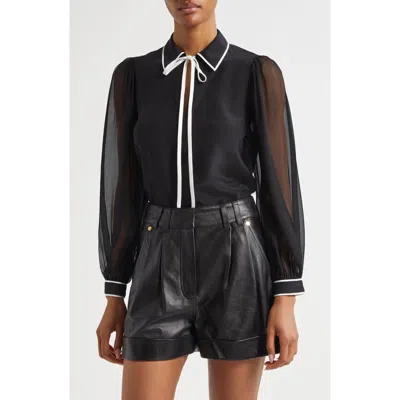 Alice And Olivia Alice + Olivia Roanne Tie Neck Silk Shirt In Black