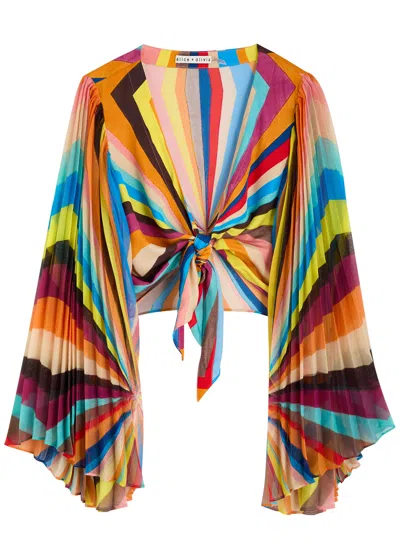 Alice And Olivia Alice + Olivia Rochelle Striped Tie-front Satin Top In Multicoloured