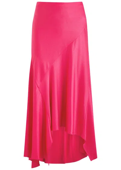 ALICE AND OLIVIA ALICE + OLIVIA ROSA ASYMMETRIC SATIN MIDI SLIP SKIRT
