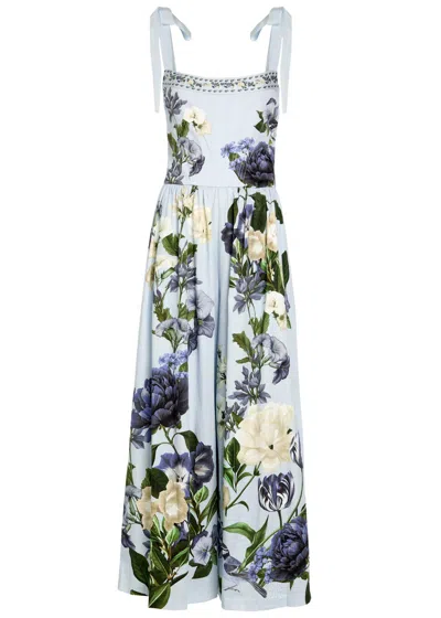 Alice And Olivia Alice + Olivia Rosalee Floral-print Wide-leg Jumpsuit In Blue