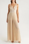 Alice And Olivia Alice + Olivia Rosalie Pleated Silk Blend Jumpsuit In Neutral