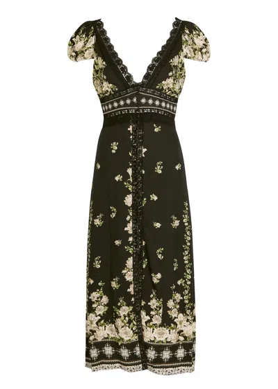 Alice And Olivia Alice + Olivia Rose Floral-print Crepe Midi Dress In Black