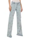 Alice And Olivia Roxie Embellished Straight Flare Full Length Jeans Gemma Light Blue In Gray
