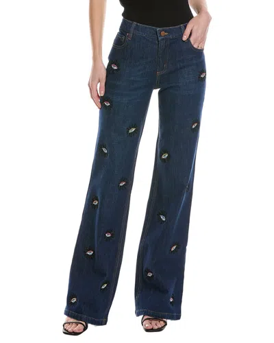 Alice And Olivia Alice + Olivia Roxie Straight Flare Full Pant In Blue