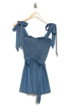 Alice And Olivia Roz Smocked Chambray Romper In Medium Indigo Chambray
