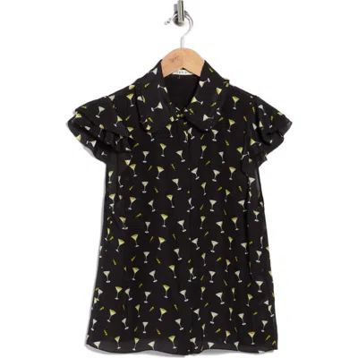 Alice And Olivia Alice + Olivia Ruffle Silk Blouse In Black