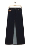 Alice And Olivia Alice + Olivia Rye High Waist Faux Leather & Denim Maxi Skirt In Dark Rinse