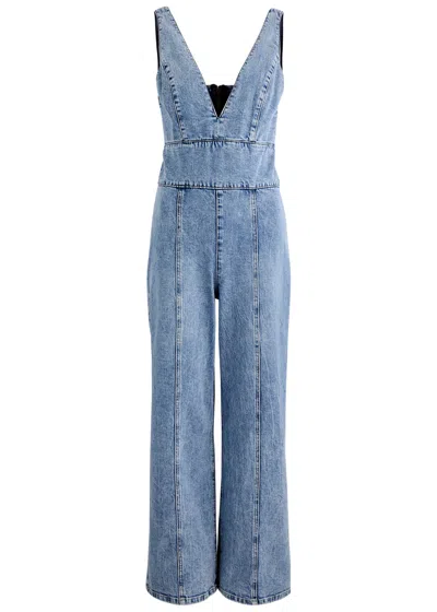 Alice And Olivia Alice + Olivia Sandra Wide-leg Stretch-denim Jumpsuit In Blue