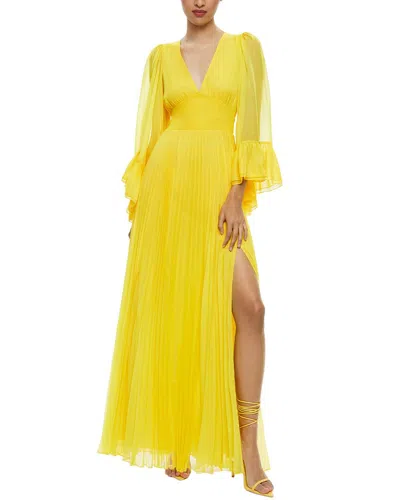 Alice And Olivia Selene Deep V Pleated Maxi Dress In Yellow