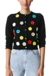 Alice And Olivia Alice + Olivia Selma Floral Appliqué Stretch Wool Crochet Cardigan In Black