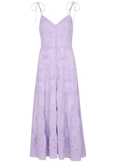 Alice And Olivia Alice + Olivia Shanti Broderie Anglaise Midi Dress In Lilac