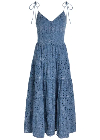 Alice And Olivia Alice + Olivia Shanti Embroidered Chambray Midi Dress In Blue