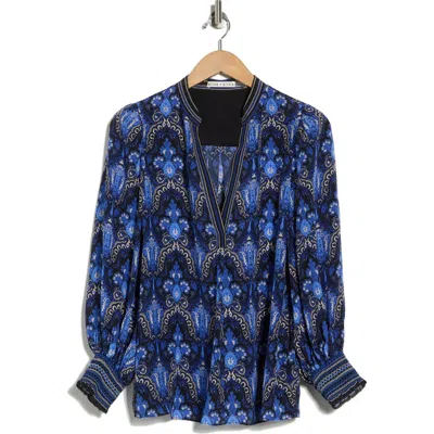 Alice And Olivia Alice + Olivia Sheila Long Sleeve Silk Top In Blue
