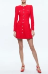 Alice And Olivia Shiloh Long Sleeve Button Front Mini Dress In Bright Ruby