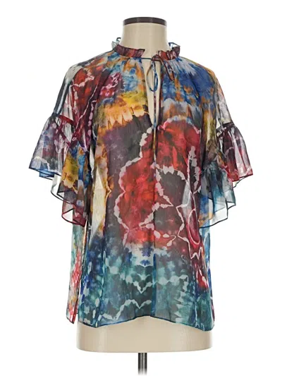 Pre-owned Alice And Olivia Alice + Olivia Short Sleeve Blouse In Blue