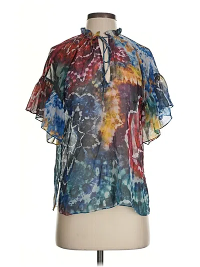 Pre-owned Alice And Olivia Alice + Olivia Short Sleeve Blouse In Blue