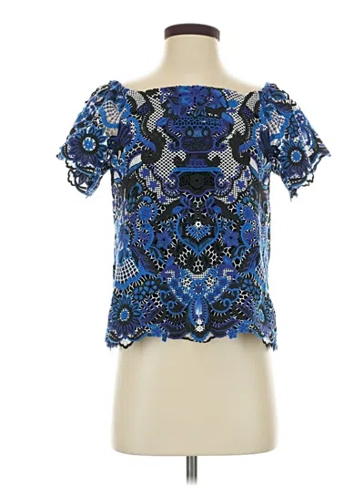 Pre-owned Alice And Olivia Alice + Olivia Short Sleeve Blouse In Blue