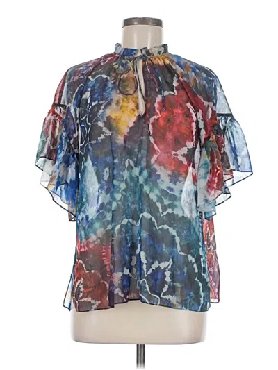 Pre-owned Alice And Olivia Alice + Olivia Short Sleeve Blouse In Blue