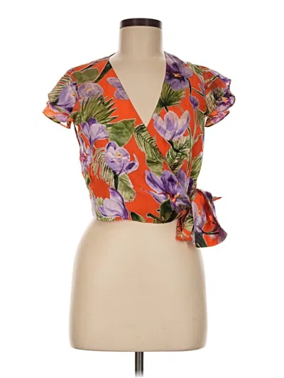 Pre-owned Alice And Olivia Alice + Olivia Short Sleeve Blouse In Orange
