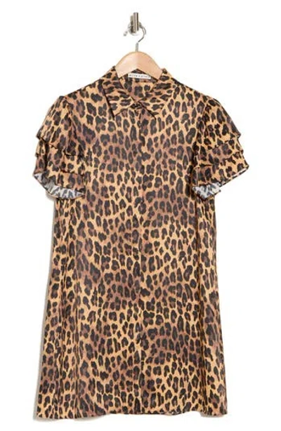 Alice And Olivia Alice + Olivia Short Sleeve Leopard Shirtdress In Spotted Leopard Dark Tan