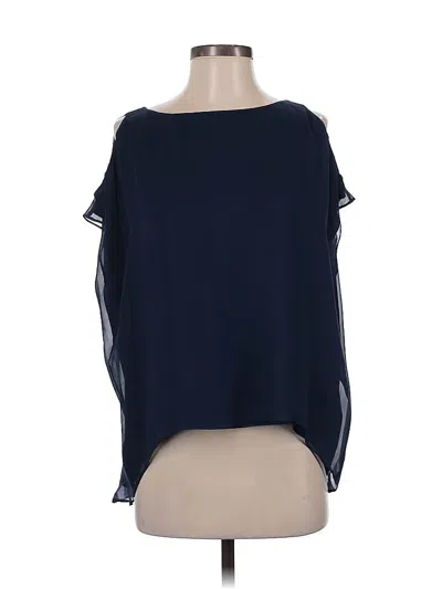 Pre-owned Alice And Olivia Alice + Olivia Short Sleeve Silk Top Blue Cold Shoulder Neckline Tops