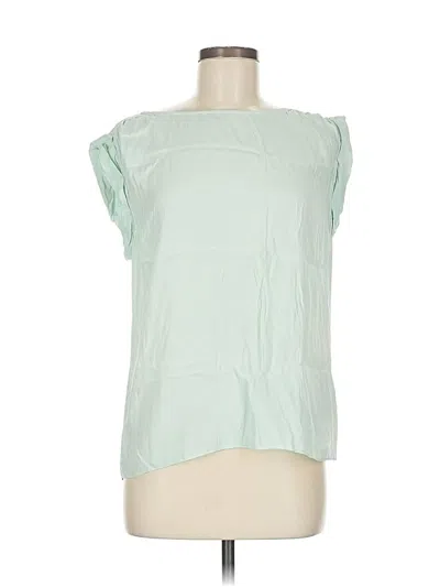 Pre-owned Alice And Olivia Alice + Olivia Short Sleeve Silk Top Green Solid Pattern Boatneck Tops