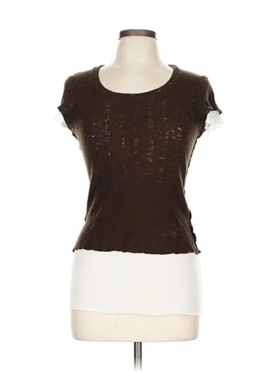 Pre-owned Alice And Olivia Alice + Olivia Short Sleeve Top Brown Scoop Neck Tops