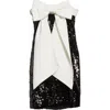 Alice And Olivia Alice + Olivia Sibella Sequin Bow Dress In Black/off White