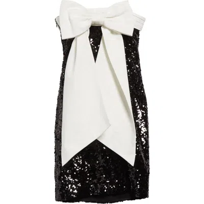 Alice And Olivia Alice + Olivia Sibella Sequin Bow Dress In Black/off White
