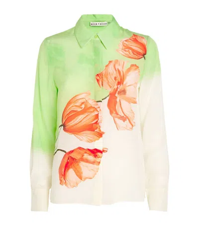 Alice And Olivia Silk Floral Brady Shirt In White