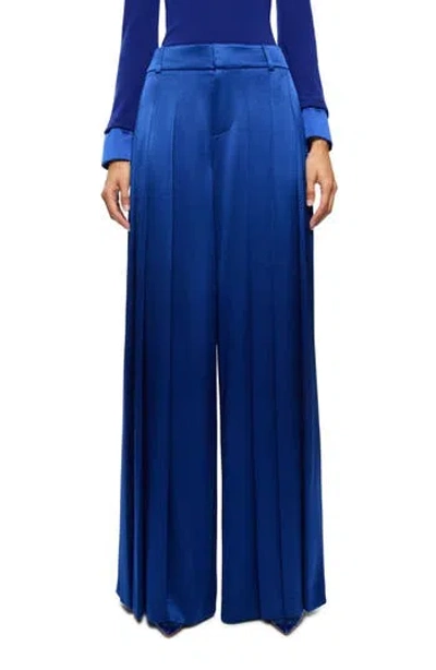 Alice And Olivia Simon High Rise Wide Leg Pleated Trouser In Royal