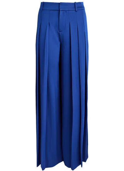Alice And Olivia Alice + Olivia Simon Pleated Wide-leg Satin Trousers In Blue
