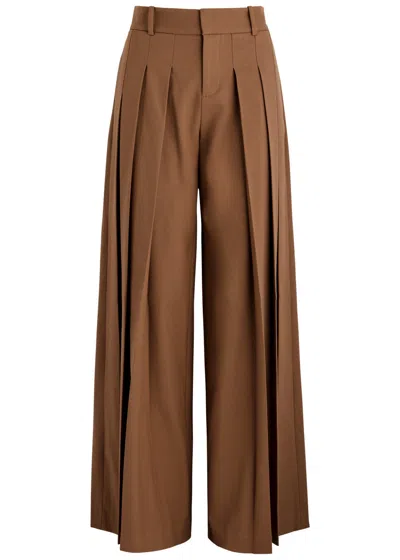 Alice And Olivia Alice + Olivia Simone Pleated Twill Trousers In Camel