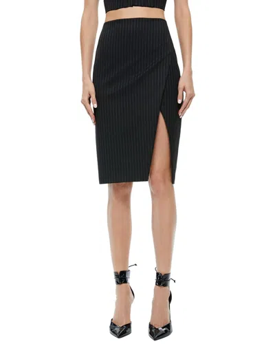 Alice And Olivia Siobhan Wrap-effect Pinstriped Twill Skirt In Black