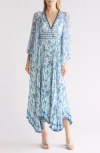 Alice And Olivia Alice + Olivia Sion Floral Long Sleeve Pleated Maxi Dress In Je Ladore Spring Sky