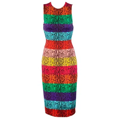 Pre-owned Alice And Olivia Alice + Olivia Size 0 Multi Color Viscose Blend Animal Print Stripe Shift Midi Dress In Black