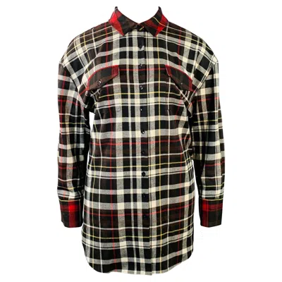 Pre-owned Alice And Olivia Alice + Olivia Size L Black Red White Polyester Blend Plaid Button Up Shirt