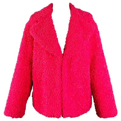 Pre-owned Alice And Olivia Alice + Olivia Size M Fuchsia Pink Polyester Faux Fur Hook Eye Notch Lapel Jacket