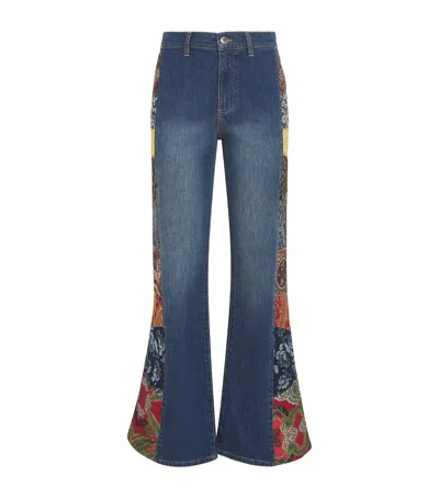 Alice And Olivia Alice+olivia Stretch-denim Patchwork Flare Sb Jeans In Blue