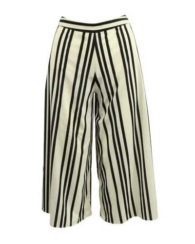 Alice And Olivia Alice + Olivia Striped Wide Leg Pants In White Polyester In Multi