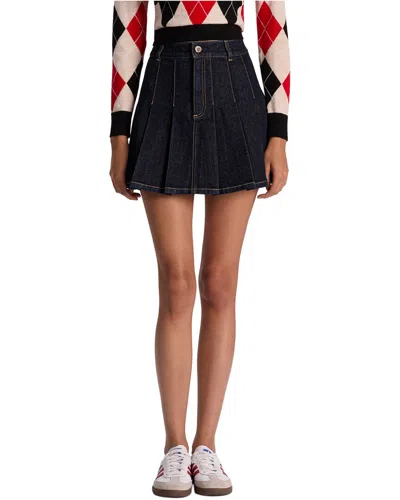 Alice And Olivia Suzie Pleated Denim Mini Skirt In Blue