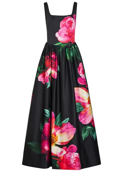Alice And Olivia Tarrie Floral Print Maxi Dress In Black