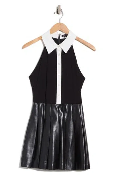 Alice And Olivia Alice + Olivia Tate Faux Leather Mixed Media Minidress In Black